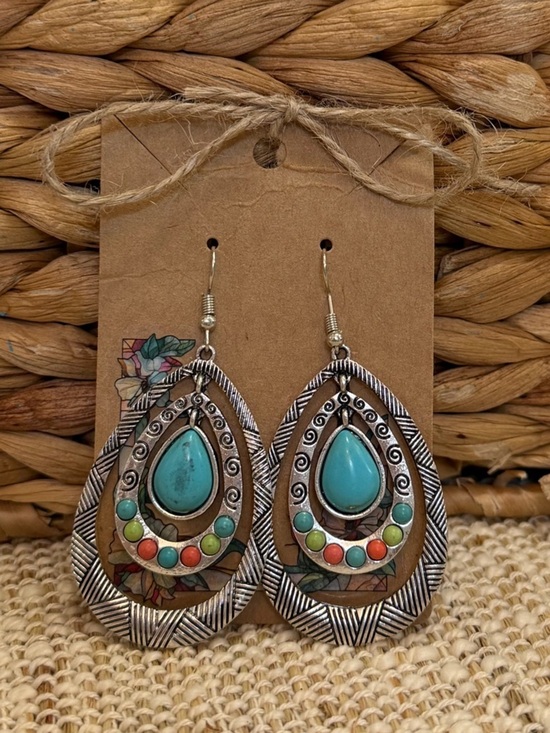 Jewelry - Boho Teardrop Turquoise Multicolor Stone Dangle Earrings